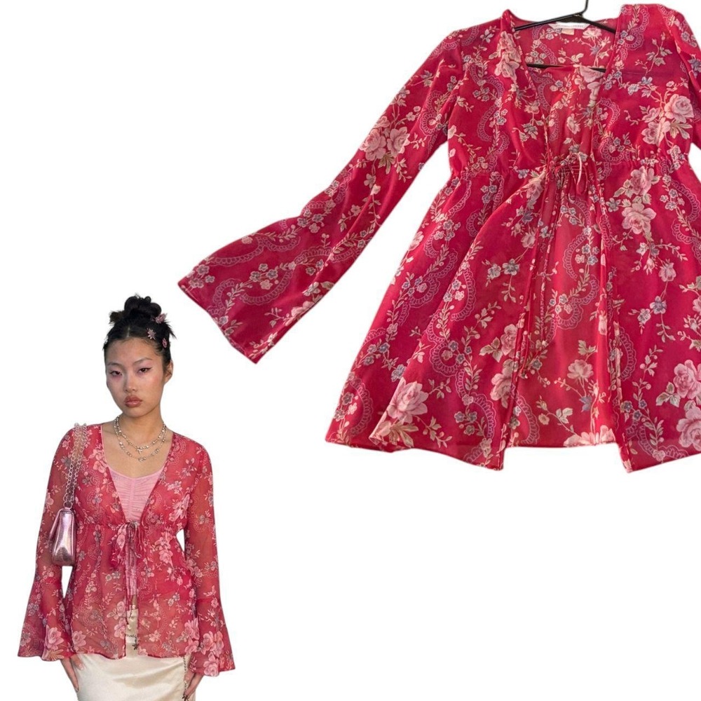 RARE‎ 2004 VICTORIA'S SECRET ROSE KIMONO BLOUSE XS/SMALL EUC - Picture 2 of 5